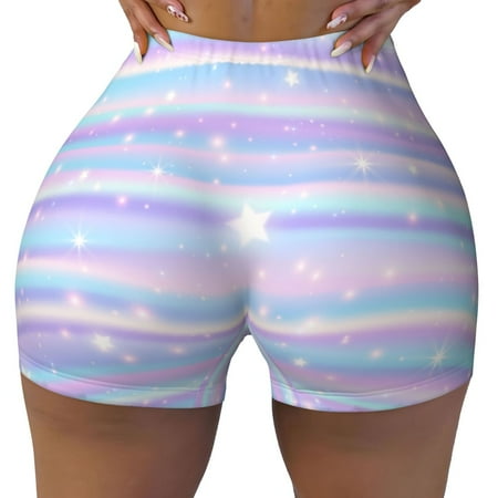 Workout Shorts Women  Striped Gradient Biker Shorts for Women Running Gym Spandex Shorts Tummy Control