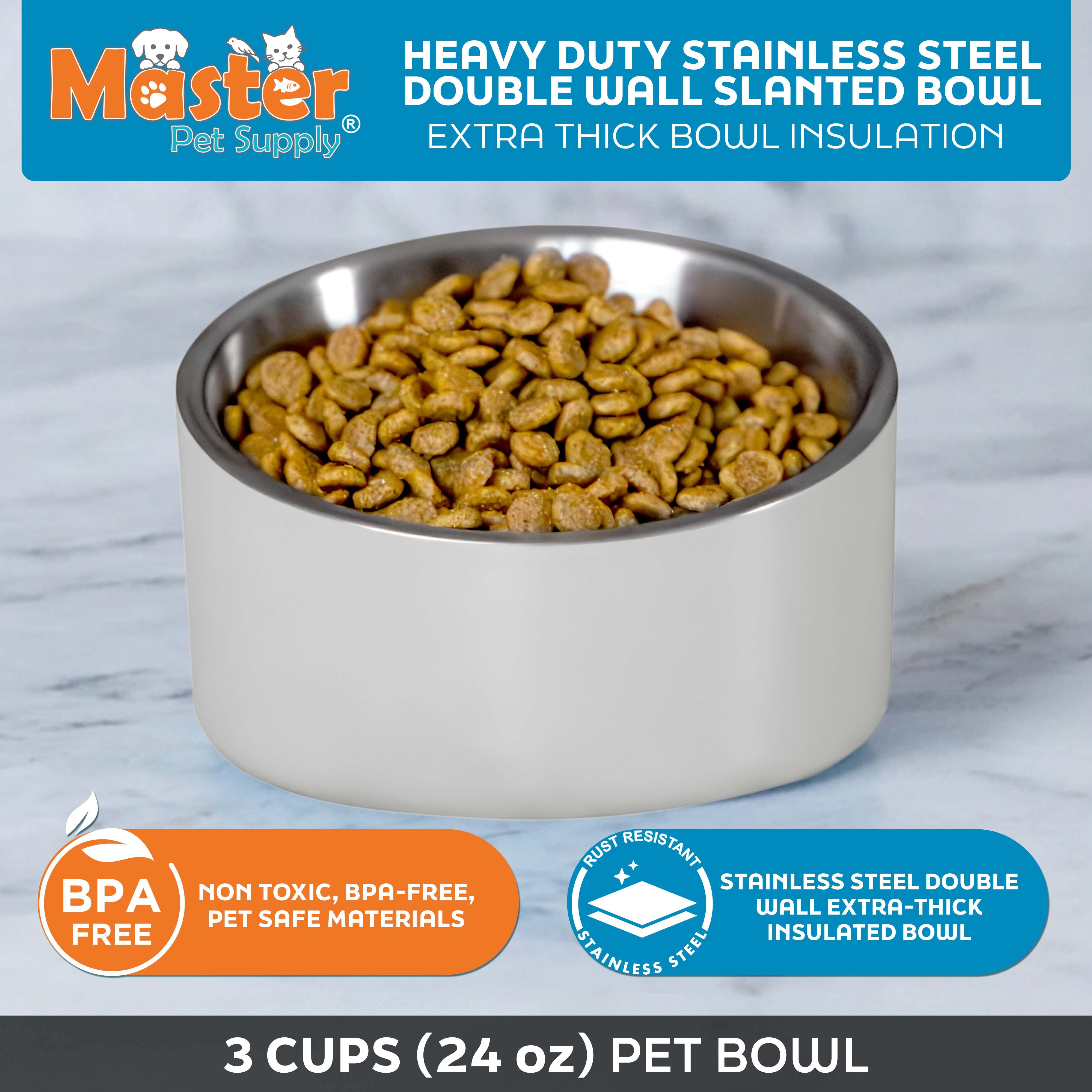 Master Pet Supply Stainless Steel Slanted Dog Cat Food Bowl - 24 oz Heavy Duty - Bone White, Double Wall Insulated, Non-Slip Elevated Bowl for French Bulldogs Pugs Cats, Anti Rust Dishwasher Safe