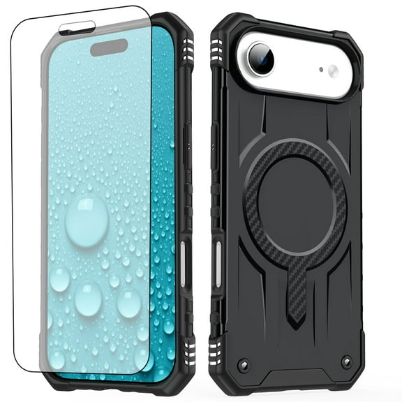 Dswteny Phone Case Compatible with iPhone 17 Air 6.9 inch Magsafe Tempered Glass Screen Protector Cell Cover Rugged Shockproof Heavy Duty Magnetic Protective i Phone17 i17 17Air Women Men Black