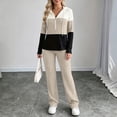 thumbnail image 6 of Bzdzmqm Women's 2 Piece Lounge Set V Neck Long Sleeve Hoodie with Wide Leg Pants Casual Solid Basic Tracksuit Cozy Zip Up Loungewear Fall Winter Outfit, Khaki S, 6 of 7