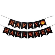 Liveday Black Happy Halloween Bunting Banner with Pumpkin Sign Halloween Theme Party Decorations New