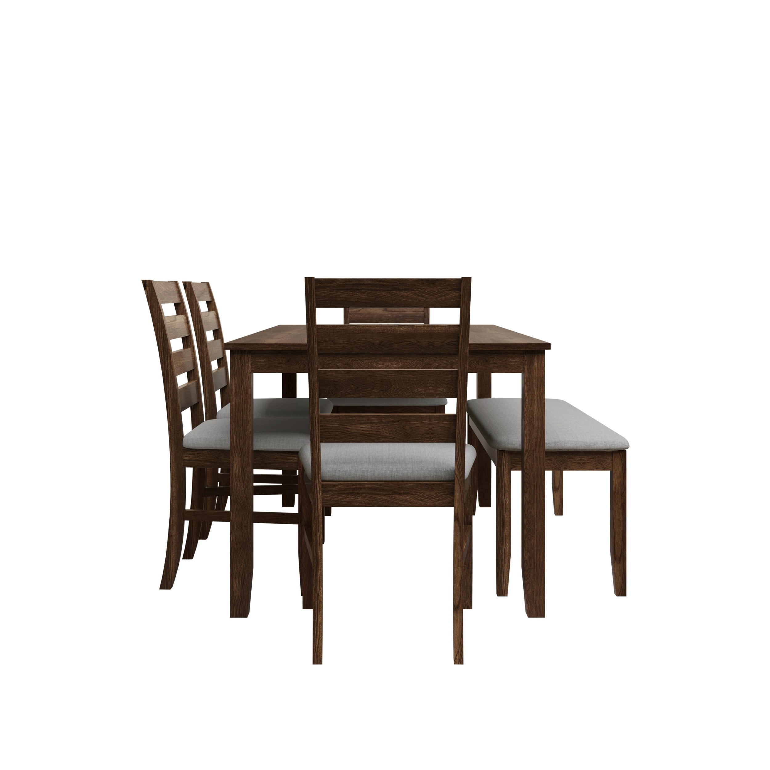 Home Design Ouray 6-Piece Dining Set, Brown - Wood Grain Embossed, Rectangular Table with Split Top, Ladder Back Chairs, Upholstered Bench