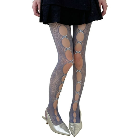 Colorful Fishnet Pantyhose With Cutout Bows Detail Millennial Styles Stretchable Sheer Mesh Tights Stockings for Women