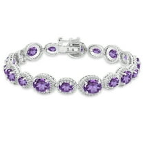 African Amethyst & White Topaz Oval Halo Bracelet in Sterling Silver
