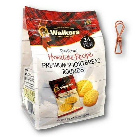 Walkers Pure Butter Premium Shortbread Round Cookies Homebake Recipe 24 Snack Packs 21.2 Oz. with Free Metallic Retro Wire Bag (Best Butter For Shortbread Cookies)