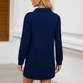 thumbnail image 3 of Women's A-Line Loose Polo Collar Long Sleeve Dark Blue Midi Dress - Solid Casual Athletic Pullover Sweatshirt, Spring & Autumn, S-XXL, 3 of 5