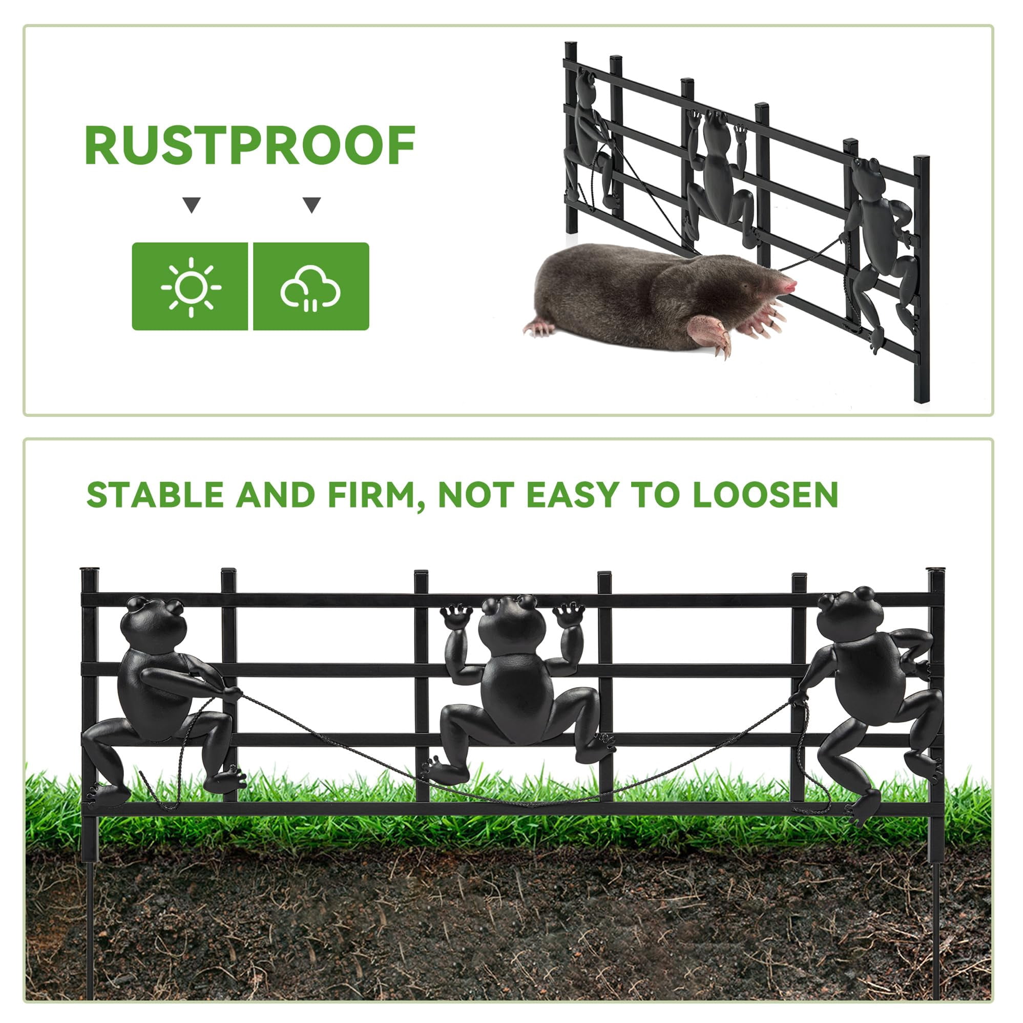 Decorative Garden Fence 15 Pack, 8in(H) X 24ft(L) Animal Barrier Border, Rustproof Metal Dogs Rabbits Fencing Panel for Outdoor Patio Garden Yard, Frog Shape