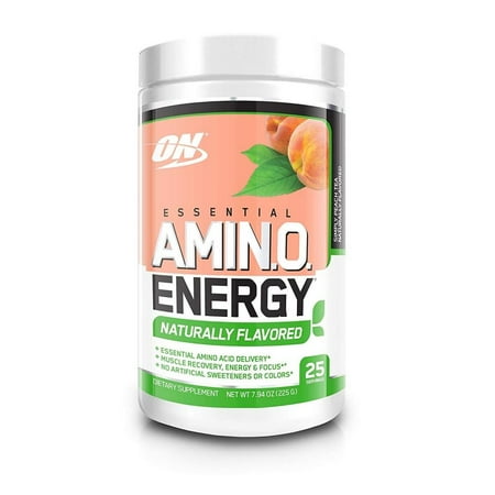 Optimum Nutrition Amino Energy Naturally Flavored Pre Workout + Essential Amino Acids, Peach Tea, 25 Servings