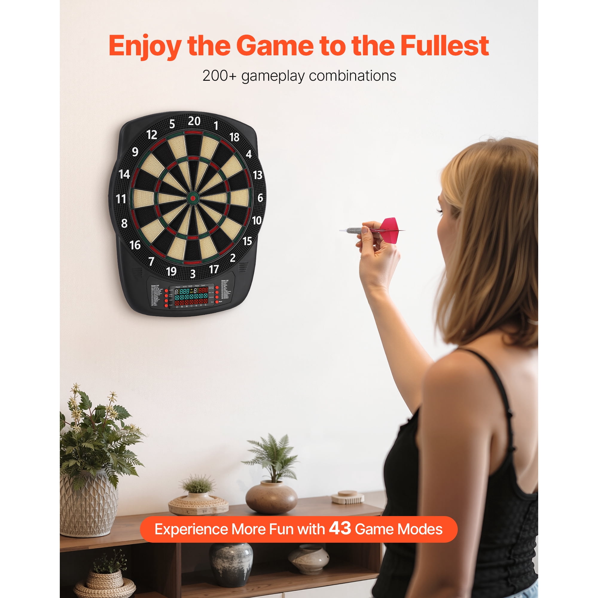 KFFKFF Electronic Dart Board with 13.5" Target, 43 Games & 200+ Variations for Up to 8 Players, Includes 6 Dart Shafts, Flights, and 50 Soft Tips, LCD Scoring Screen for Home and Party Use