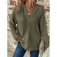 thumbnail image 2 of SIEANE Women's Hoodie Oversized Waffle Knit Tops Henley Casual Shirts Long Sleeve V Neck Solid Color Casual Tunic Sweatshirt S-2XL, 2 of 5