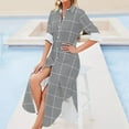 thumbnail image 5 of Windowpane Check Grid (white/gray) Long Sleeved Shirt Dress clothes for women Dresses gala, 5 of 7
