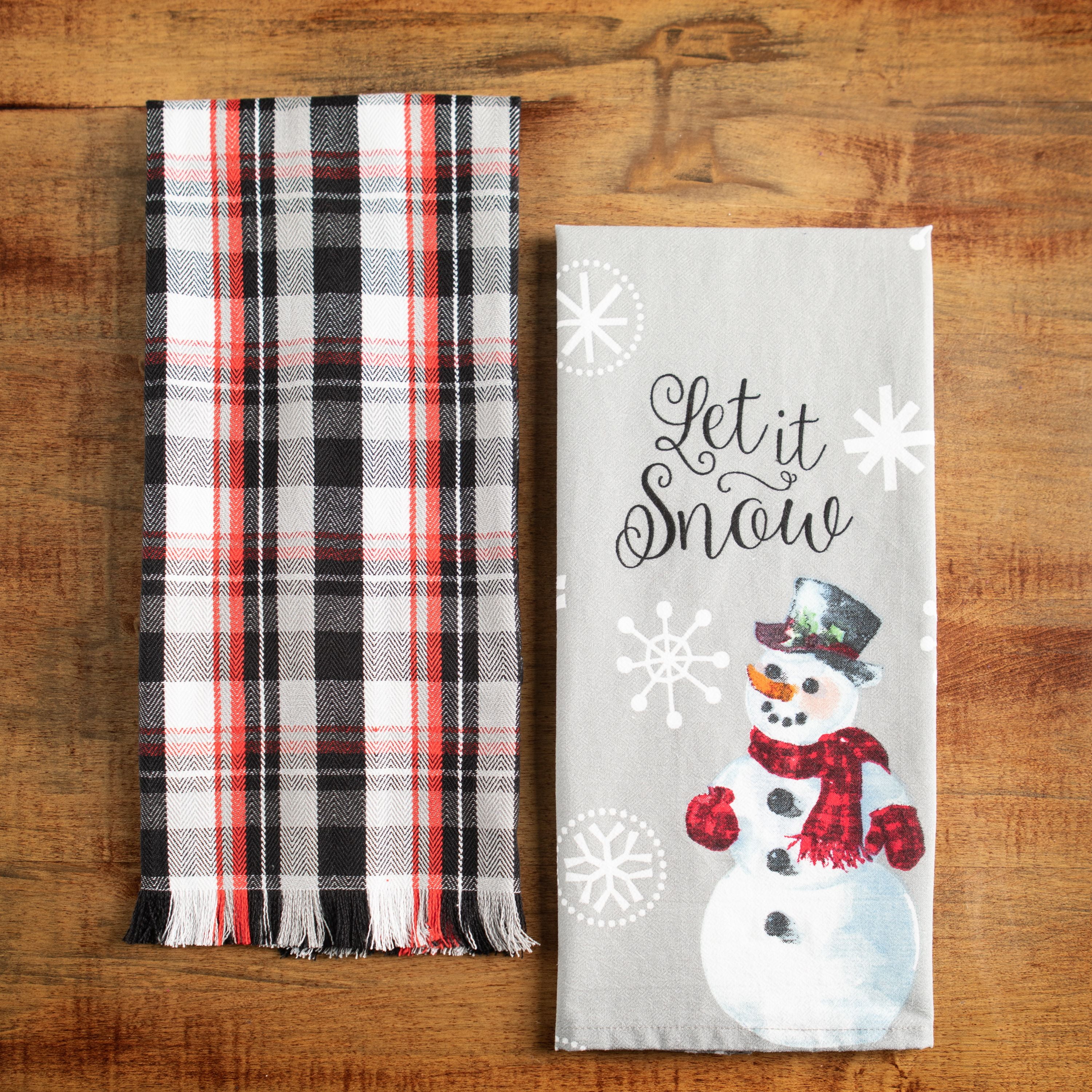 Set Of 2 Christmas Holiday Santa Snowman Tree Snow Kitchen Dish Hand Bar Towels 