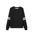 thumbnail image 4 of MELDVDIB Womens Sweatshirt Striped Print Long Sleeve Oversized Hoodless Sweatshirt Fall Winter Fashion Casual Crewneck Pullover Tops Black 2XL, 4 of 5
