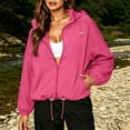 thumbnail image 6 of Usloyux Women's Solid Color Zip Up Outdoor Hiking Jackets Hooded Windbreaker Coats Lightweight Fall Winter Outerwear, Pink XL, 6 of 9