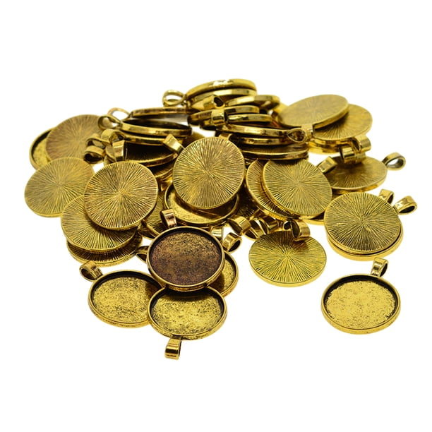 50Jewelry Making 25MM Frame Bandejas colgantes de bisel en blanco Ajuste de Oro Sunnimix Joyas de cabujón en blanco