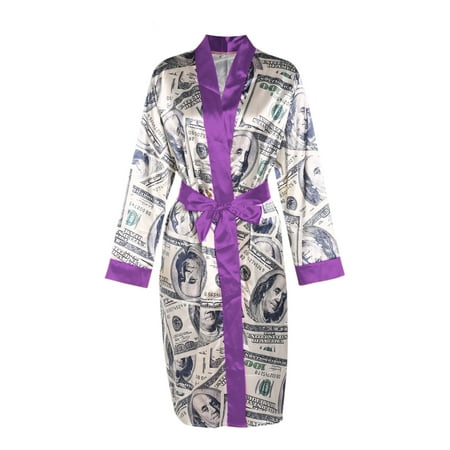 

Eyicmarn Women Nightgown Silk with Belt Chic Print Lingerie Temptation Clothing