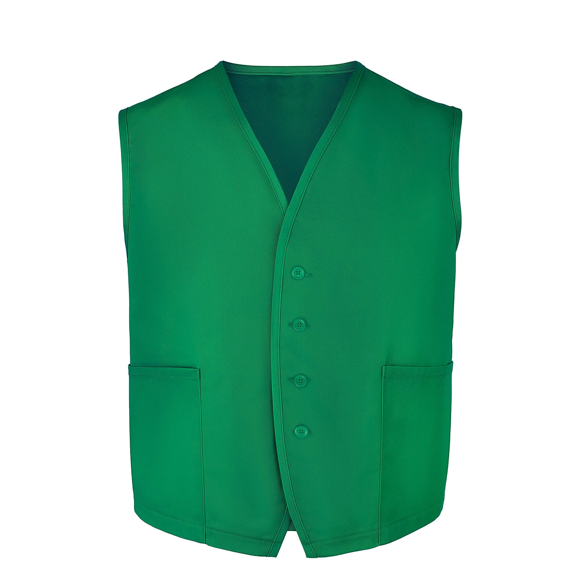 Toptie Two Pocket Unisex Vest Button Up Waistcoat Volunteer Work Vest-Green-L