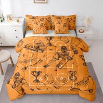 Homewish Gamer Ice Hockey 7 Pieces Bedding Comforter Set for Children Kids Teens,Ball Gaming Full Bedding Set Lightweight,Sport Theme Fitted Sheet Flat Sheet,Lightweight Room Decor,Reversible