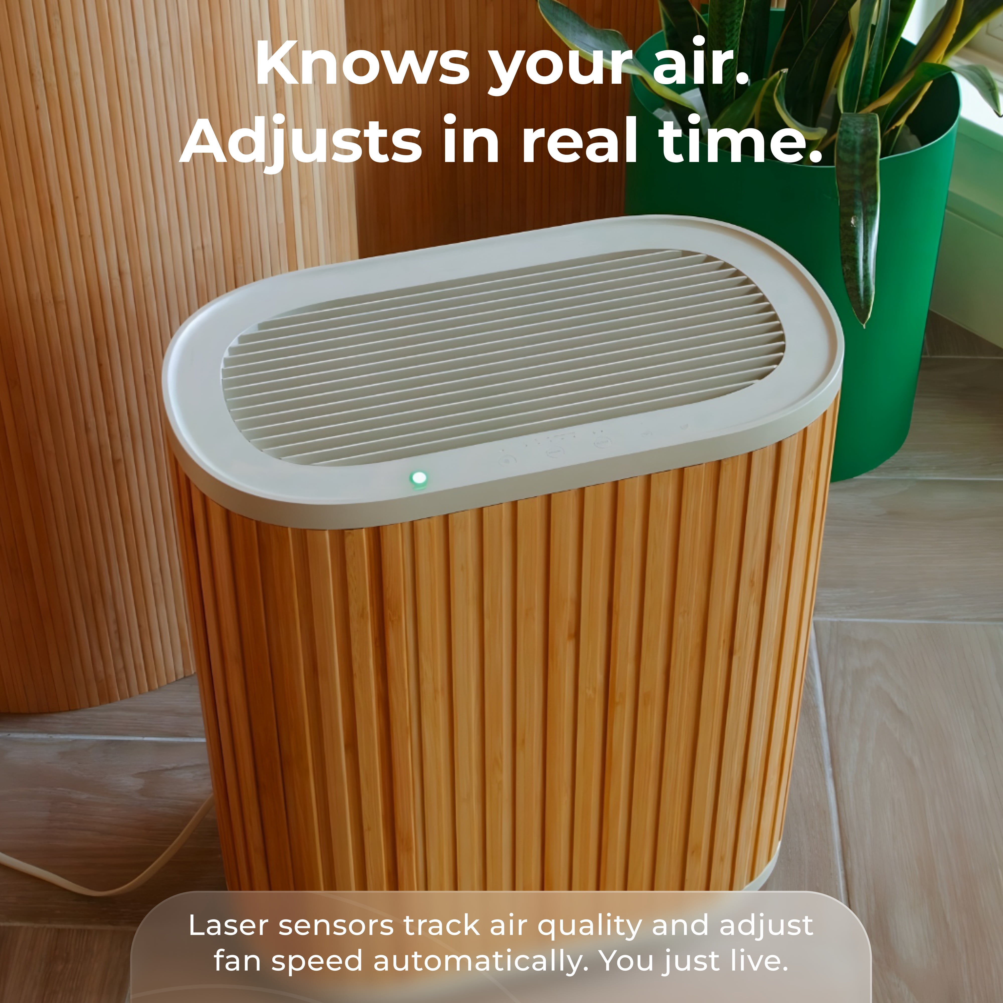 The Windmill Air Purifier Max for Home - 3-In-1 Filtration for Smoke & More - True HEPA Filter, Activated Carbon, & Pre-Filter - Covers Up To 1950 Sq ft - Ultra-Quiet - App Compatible - Bamboo