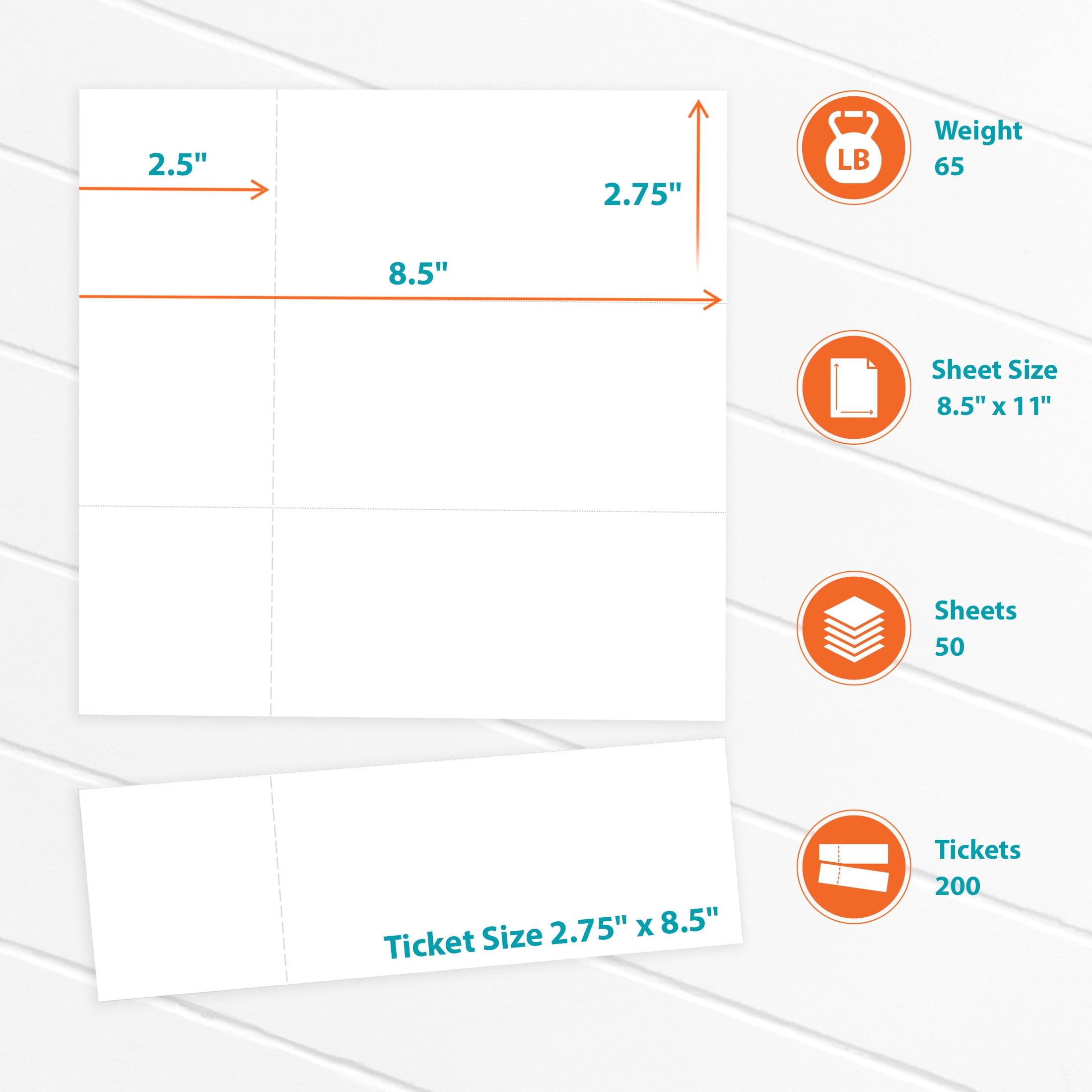 Pen+Gear White Matte Printable Tickets, 2.75" x 8.5", 65 lb, 200 Count