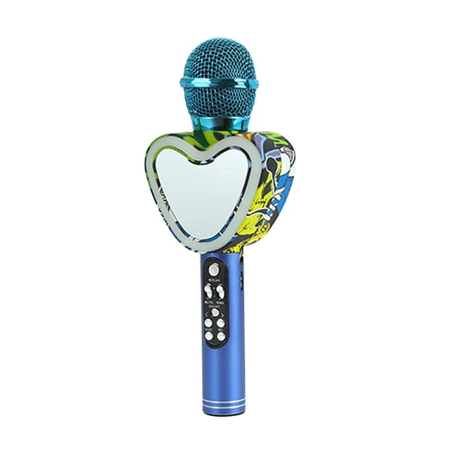 Cateissary Micrófono inalámbrico Altavoz Reducción de ruido Reproductor KTV Efecto de sonido Luces recargables en forma de corazón Mic Cables de audio/vídeo Azul