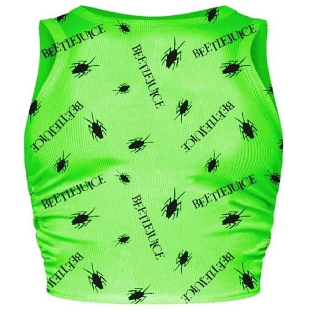 Beetlejuice - Top Crop Logo Repetido para Mujer (Verde)