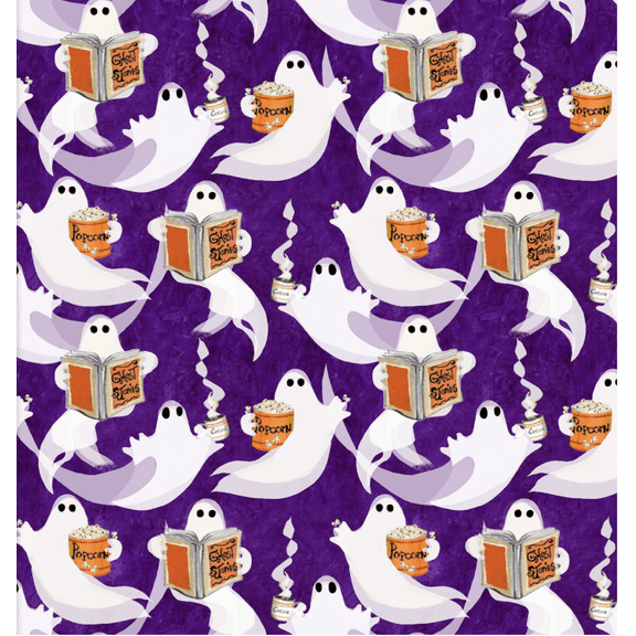 3 Wishes 16641 Ghost Party Single Ghost Purple Cotton Fabric By The Yard