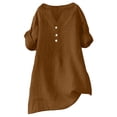 thumbnail image 3 of LIZUOJUN Women’s V-Neck Short Sleeve Henley Shirt Cotton Linen Blend Casual Summer Tee Breathique Soft Knit Button Detail Coffee M, 3 of 8