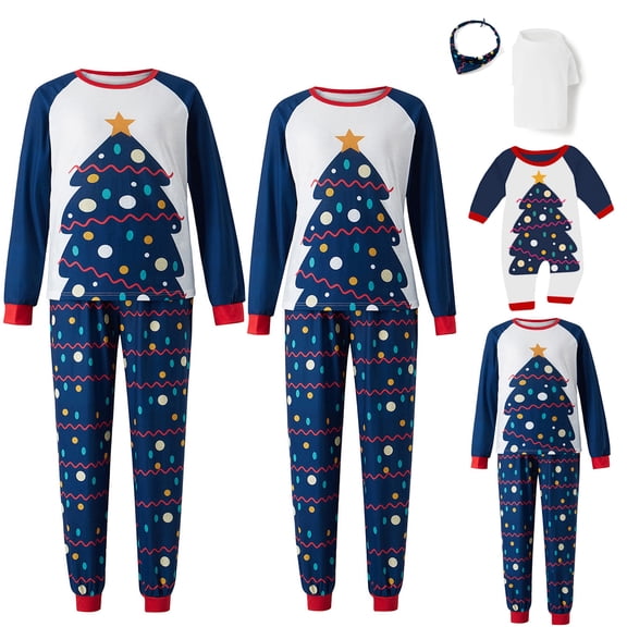 FOCUSNORM Christmas Pajamas for Family Matching Xmas Tree Pajamas Set PJS Holiday Jammies Sleepwear