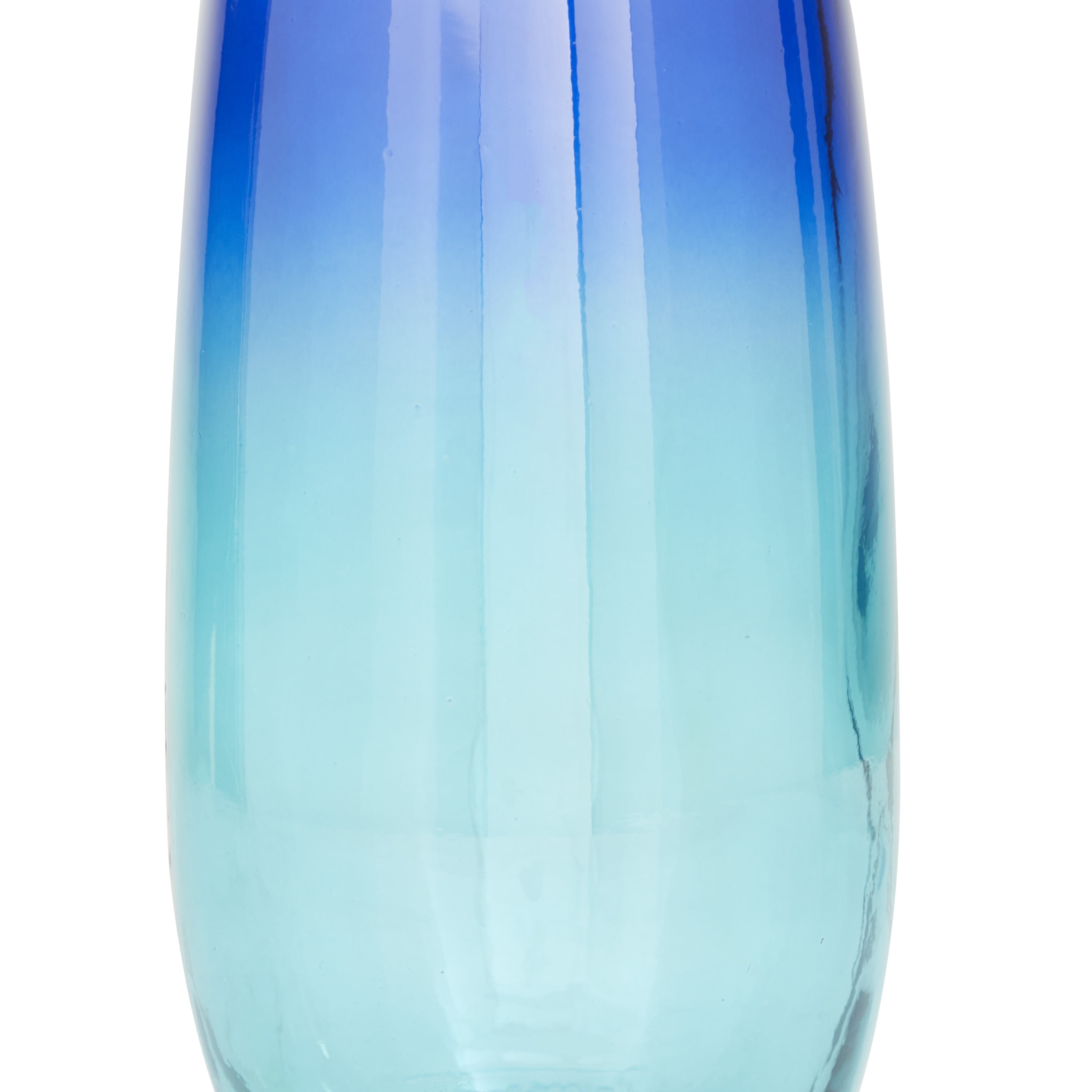 DecMode 16" Spanish Blue Recycled Glass Vase with Ombre Effect