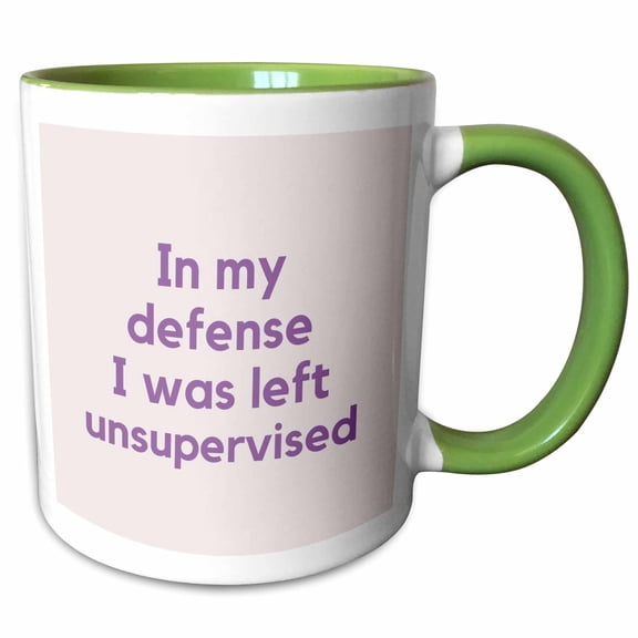 3drose, Simple Text of in My Defense I Was Left Unsupervised, 11oz Two-tone Green Mug