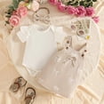 thumbnail image 2 of CAICJ98 Baby Girl Clothes Newborn Suspender Skirt Short Sleeve Ruffle Romper + Cute Dress + Bow Headband Infant Outfits Set (Beige,0-3 Months), 2 of 8