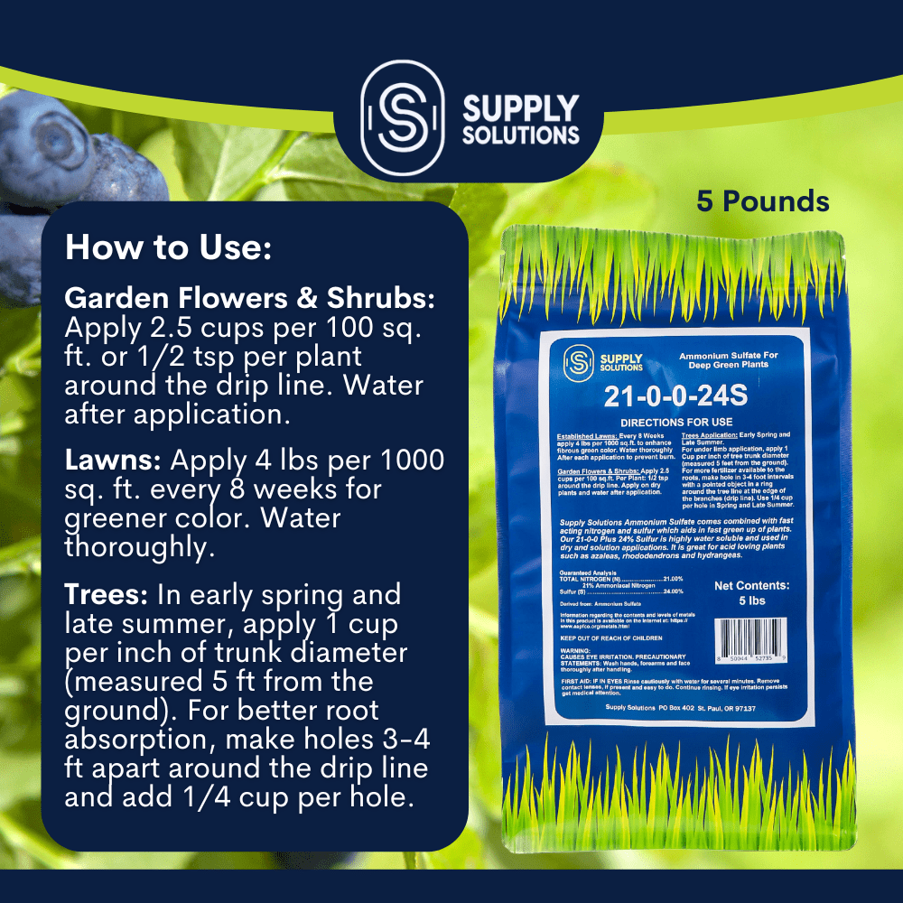 Supply Solutions Ammonium Sulfate Plant Food - Ideal for Winter Fertilizer - for Deep Green Plants Acid Loving Plants (5 Pounds)
