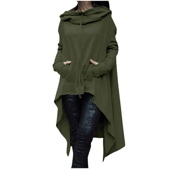 Dyfzdhu Sweatshirts for Women Plus Size Long Sleeve High Low Tops Solid Oversized Loose Fit Asymmetrical Hoodies Green