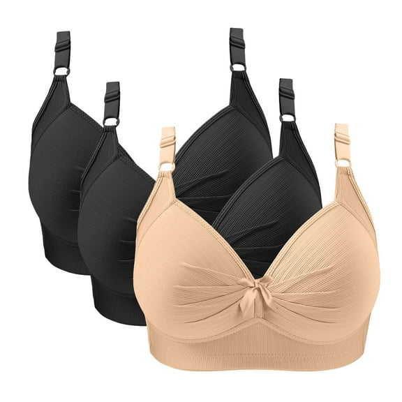 Fatuov Wireless Bras for Women Plus Size Seamless Full Coverage Soft T-Shirt Bras for Everyday Wear Push Up Bralette, 3-Pack, Beige, 48B
