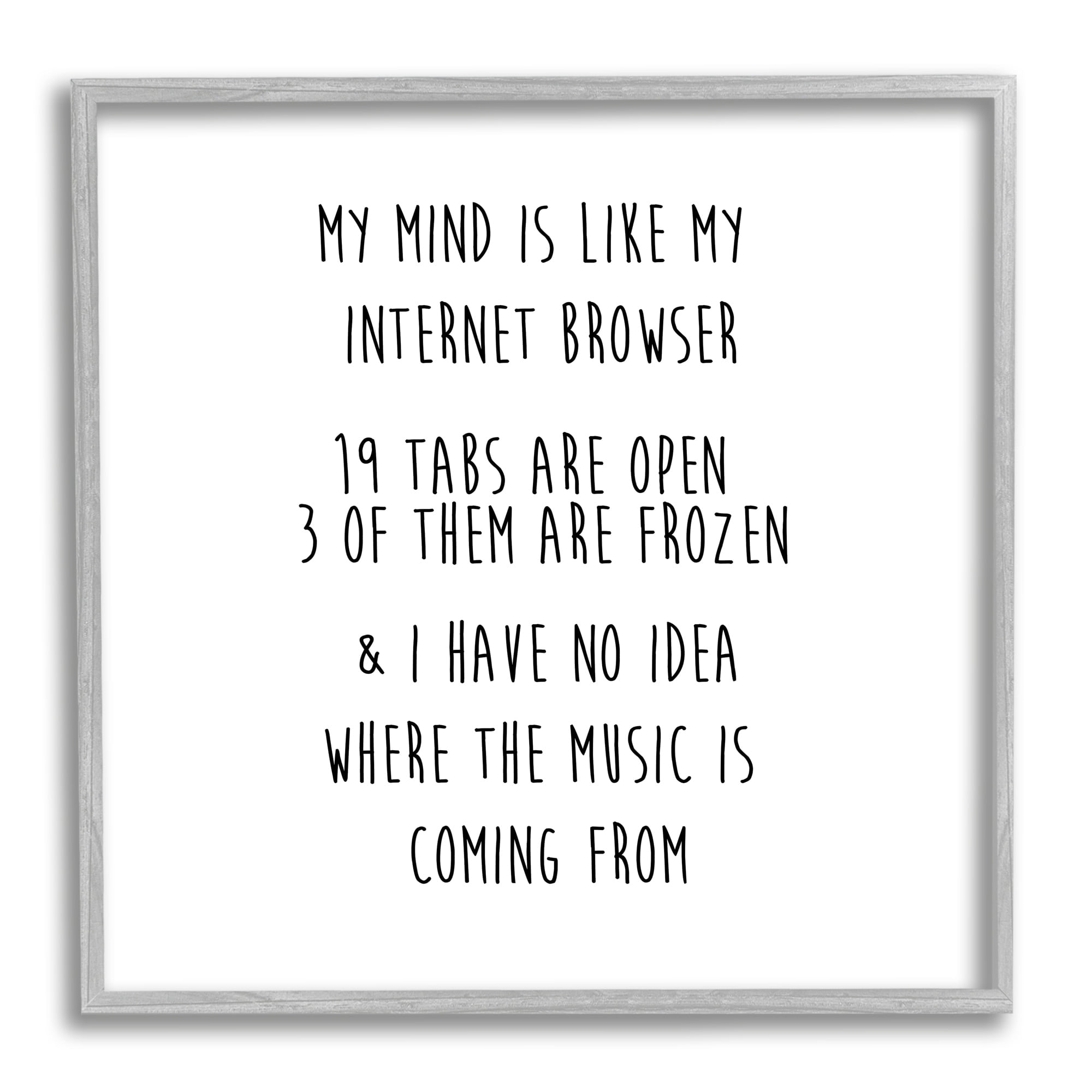 Stupell Industries My Mind Is Like Internet Browser Witty Phrase Graphic Art Gray Framed Art Print Wall Art, Design by J. Weiss