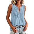 thumbnail image 6 of QSAWXQZ Women's Cotton Linen Tank Tops V Neck Button Front Pleated Sleeveless Casual Blouse M, 6 of 7