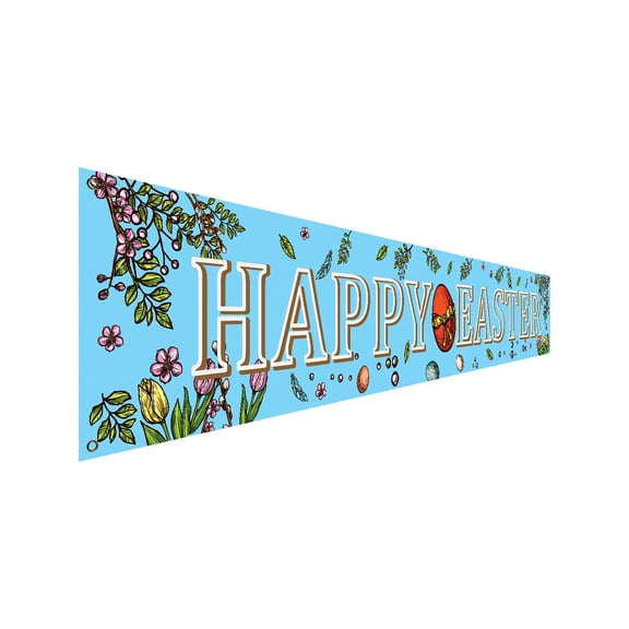 MXTPOV Happy Easter Banner for Outdoor, Easter Eggs Printed Banners for Party Garden Decor, Outdoor Easter Backdrop, Easter Decorations, Home Decor, Blue