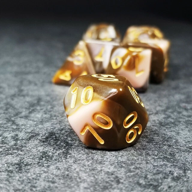 Sage'S Stones - Coffee/White Gold Ink Acrylic Polyhedral Dice Set Games Dnd