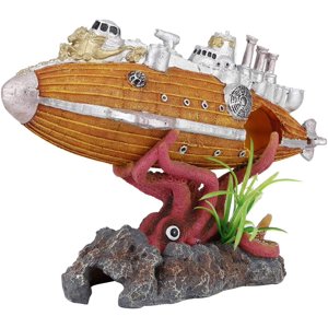 Jinsinto Fish Tank Decorations,Resin Shipwreck Airship,Landscape Tabletop Decoration Octopus Shelter Water Aquarium Fish Tank Aquarium Shipwreck,
