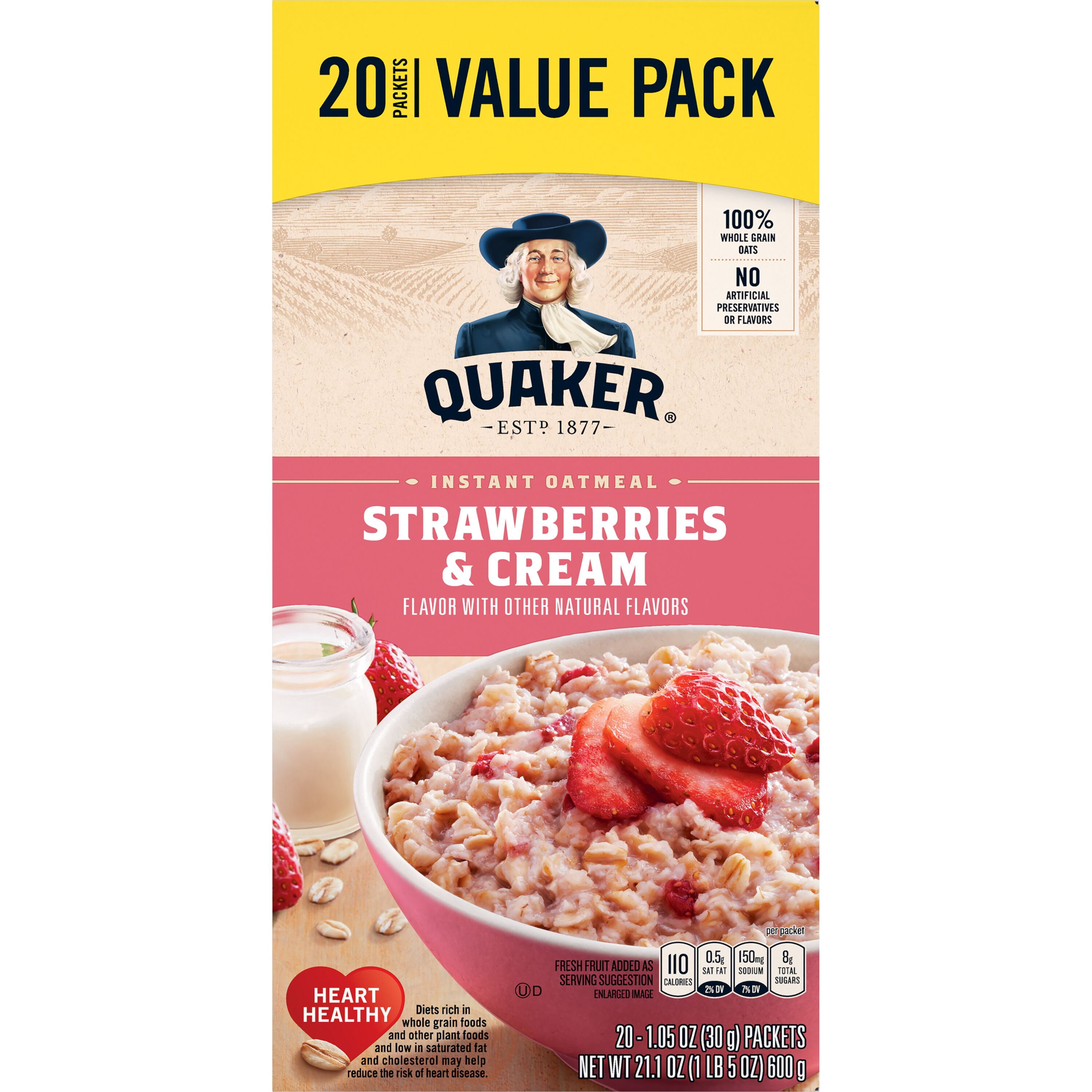 Quaker, Instant Oatmeal, Strawberry & Cream, 1.1 oz, 20 Packets