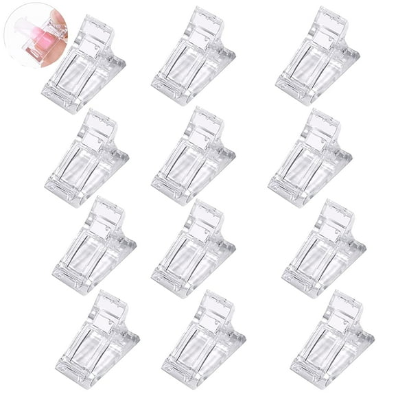 12Pcs for polygel Finger Nail Extension LED Builder Clamps Manicure Nail Art Tool Nail Tips Clip,for Quick Building Polygel nail forms Nail clips (Transparent)