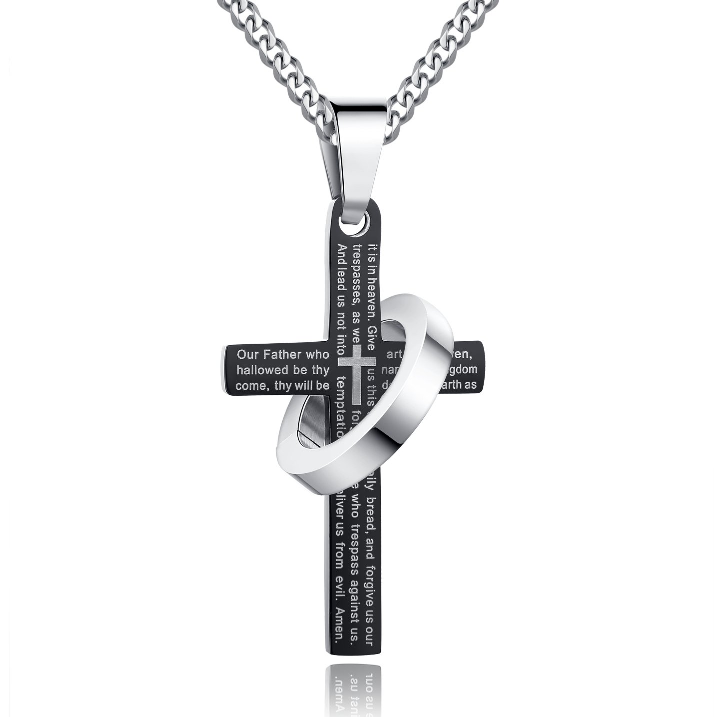 Silver stainless steel Our father pray  engraving pendant