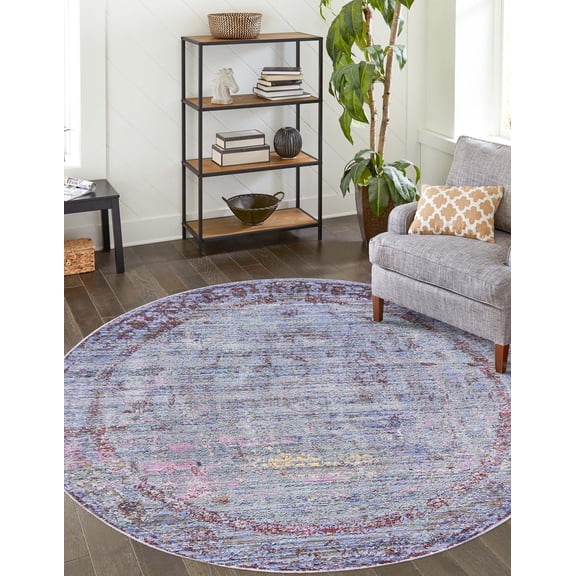 Unique Loom Austin Collection Area Rug - Lyrica (6' 1" Round Violet/Brown)