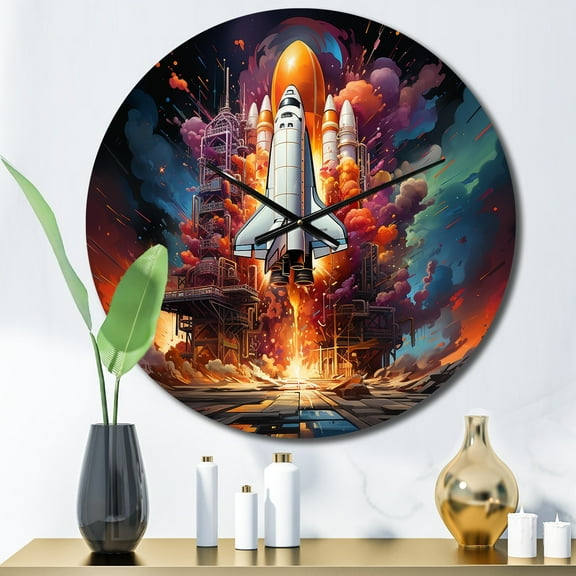 Designart "Cosmic Fusion with the Rocketship I" Transportation Oversized Wall Clock