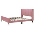 thumbnail image 5 of Queen Size Velvet Bed Frame with Vertical Channel Tufted Wingback Headboard, Upholstered Platform Bed with Wood Slats, No Box Spring Needed, Easy Assembly, Non-Slip Noise, Pink, 5 of 9