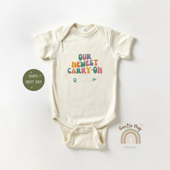 Baby Bodysuit BELLA CANVAS Retro Our Newest Carry-On Baby Onesie, Airplane Travel Baby Onesie, New Baby Travel Bodysuit, Adventure Baby Onesie, Baby Shower Gift