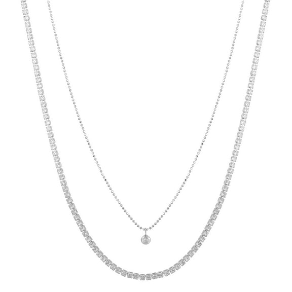 Believe by Brilliance Women's Fine Silver Plated Cubic Zirconia Beaded Chain and Tennis Necklace, 16/18 2" Extender