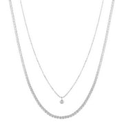 Believe by Brilliance Women's Fine Silver Plated Cubic Zirconia Beaded Chain and Tennis Necklace, 16/18+2" Extender