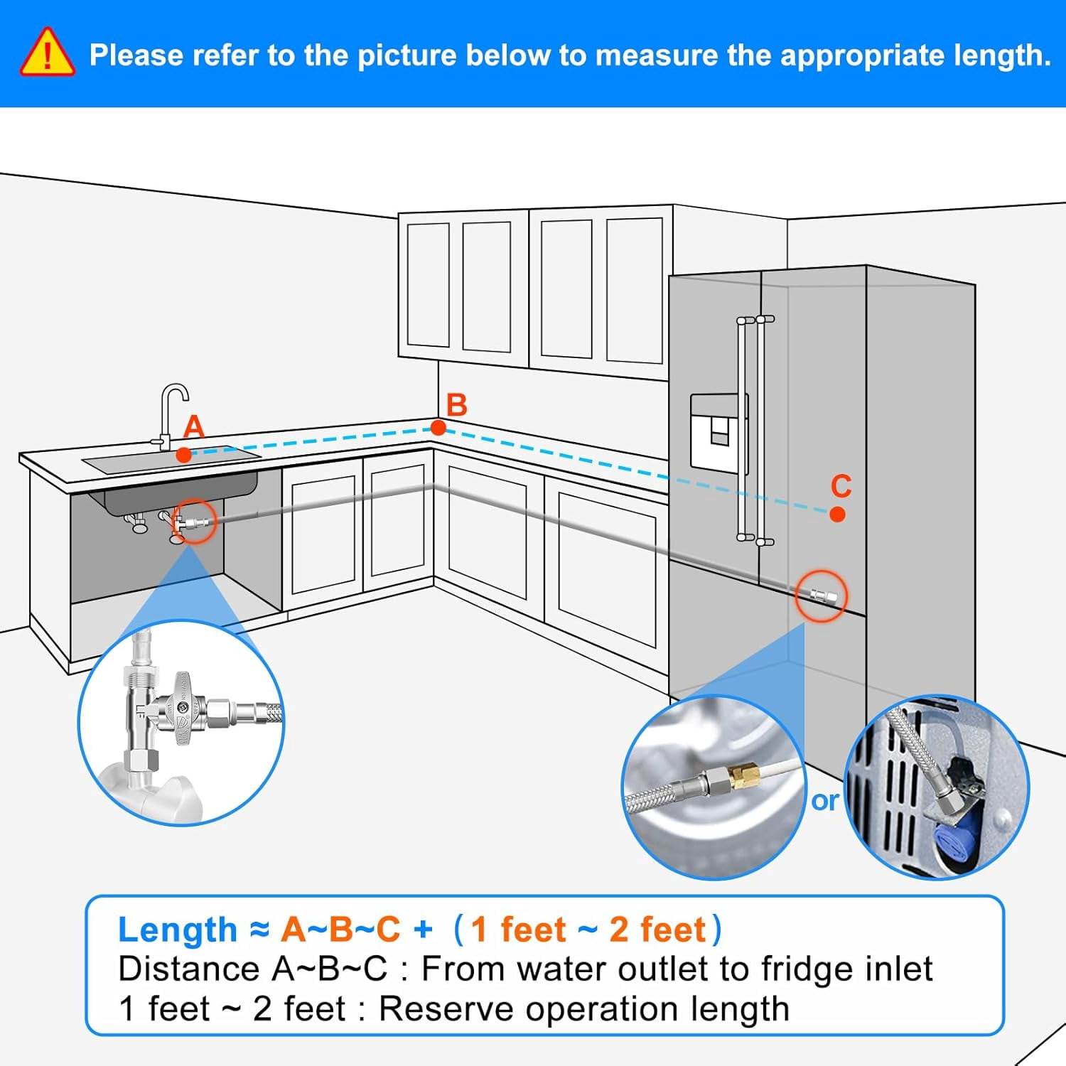Refrigerator water line - 18 FT Premium Stainless Steel Braided Ice Maker Water Hose,Food grade PEX Inner Tube Fridge Water Line with 1/4" Fittings for Refrigerator Ice Maker